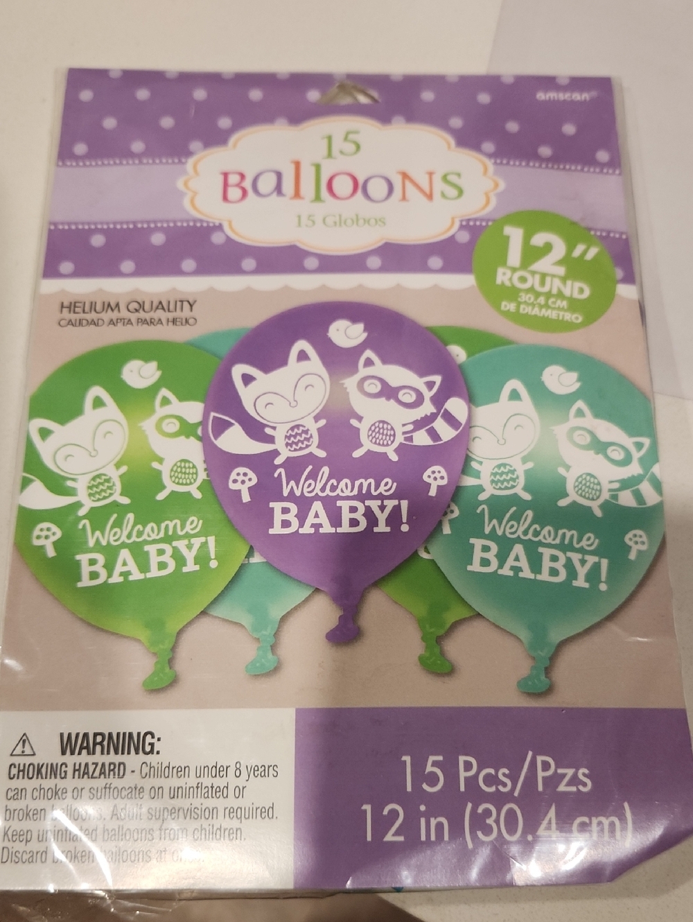Welcome Baby! Purple & Green Printed Party Balloons - 15 Pack